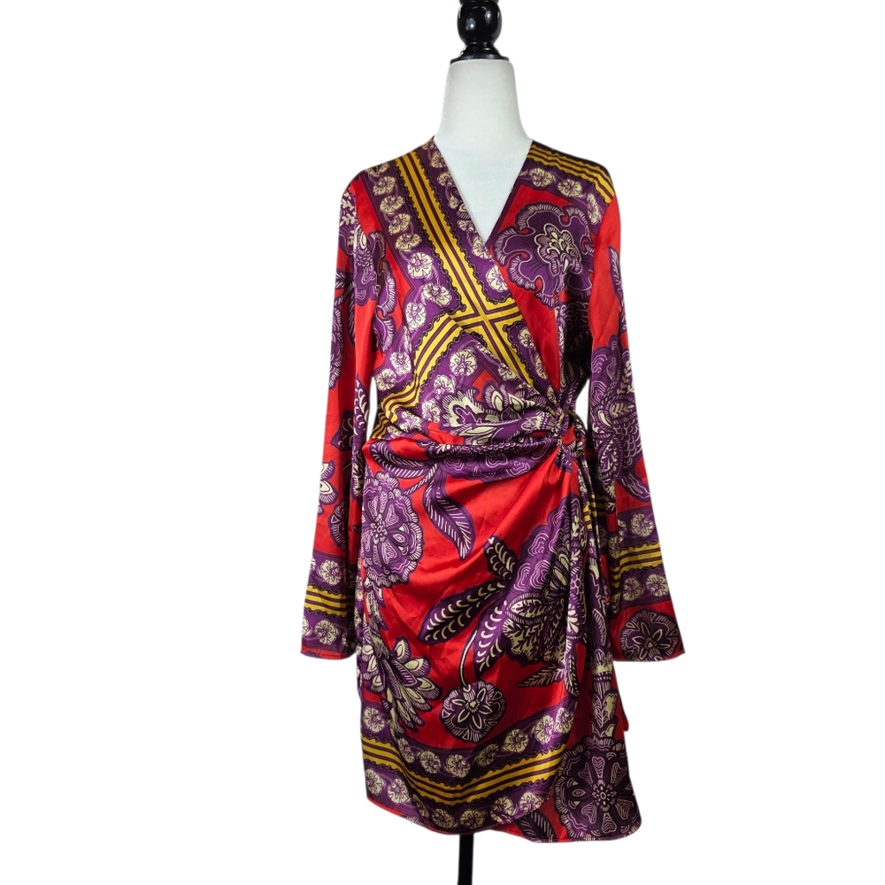 Elegant Red and Purple Wrap Dress